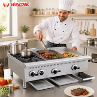 Cuisinière à gaz de comptoir 36 pouces avec plaque de cuisson et gril à pierres de lave 3-en-1, cuisinière à gaz commerciale combinée avec plaque de cuisson