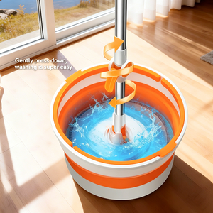 Secchio Pieghevole Manuale per Disidratazione con Asta in Acciaio Inossidabile, Testa per Mop in Cotone per Asciugatura Automatica, Pulizia Professionale Domestica - Product Image 1