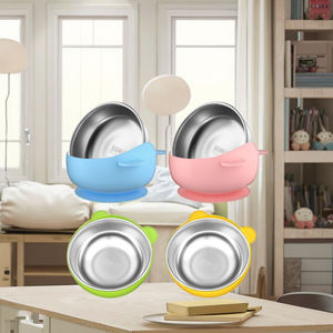 2-en-1 Bols pour bébé en acier inoxydable SUS304 Contenant à collation pour tout-petits Aspiration amovible en silicone Anti-brûlure Non toxique Repas pour enfants 4 - Product Image 1