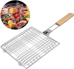 Panier de barbecue pliable en fer avec poignée en bois pour camping en plein air, idéal pour grillades et poisson - Product Image 4