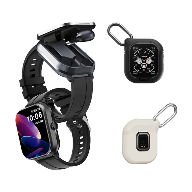 2026 D8Pro 2-in-1 Smart Watch Wireless Earbuds 2.01inch TFT Rubber Heart Rate Monitor Sleep Tracker IP67 Magnetic Android 4-Day