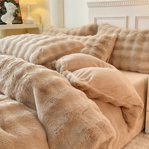 Ensemble de couverture en polaire épaisse de luxe personnalisé OEM literie draps doux et chaud lapin fausse fourrure couvertures de lit jeter pour canapé canapé hiver - Product Image 1