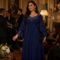 Robe à manches évasées en mousseline de soie pour femmes musulmanes, décorée de strass cousus à la main avec appliqué en dentelle, idéale pour les festivals, les mariages et les fêtes.