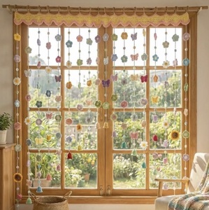Tenda <span class=keywords><strong>a</strong></span> <span class=keywords><strong>Fiori</strong></span> di Glicine all'Uncinetto Fatta <span class=keywords><strong>a</strong></span> Mano, Decorazione Moderna per Finestre e Porte, Lunghezza Personalizzabile, Stile Fatato per Cameretta - Product Image 2