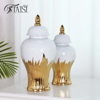 J335GA Vase en or de luxe électrolytique pour le salon Vase à fleurs nordique Pots de gingembre Vases en porcelaine céramique de luxe