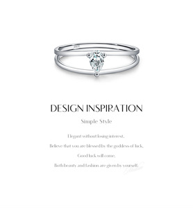 S925 Sterling Silver <b>Dainty</b> Double Layer Twisted Band <b>Ring</b> with Pear Cut CZ Stone, Minimalist Stackable Promise <b>Ring</b> for Women - Product Image 5