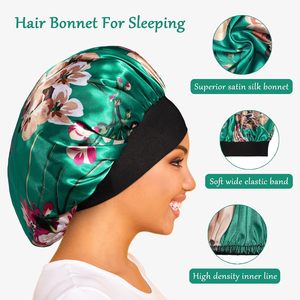 Gorro de satén personalizado, paquete de 4 gorros grandes con banda elástica suave para el cuidado del cabello de las mujeres, para dormir en casa, para las cuatro estaciones - Product Image 6