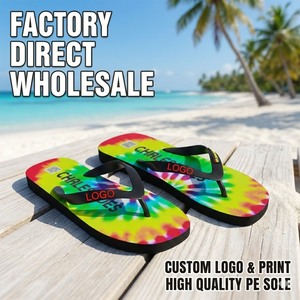 Chanclas con Estampado Tie-Dye y Logotipo Personalizado al por Mayor, Sandalias de Playa de Verano para Hombre y Mujer, Suela de PE Suave Antideslizante, Directo de Fábrica, OEM al por Mayor - Product Image 1