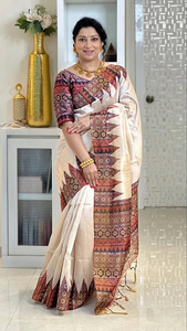 Sari de Seda Étnico Estampado de Última Moda, Estilo Indio y Pakistaní, Largo hasta el Suelo, Suave, Cómodo, de Secado Rápido, para Fiestas y Bodas - Product Image 1