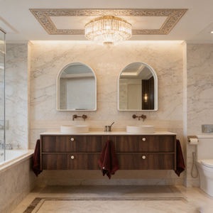 Mueble de Baño Moderno con <span class=keywords><strong>Doble</strong></span> Lavabo y Espejo Arqueado para Hogar, Bar y Vestidor - Product Image 4