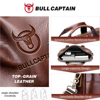 Maletín de Negocios Vintage BULLCAPTAIN, Maletín para Portátil de Cuero Vacuno Genuino para Hombre, Maletín de Estilo Retro