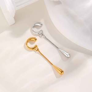 Boucles <span class=keywords><strong>d</strong></span>'oreilles pendantes géométriques tendance en acier inoxydable plaqué or, sans perçage, pour femmes - Product Image 2