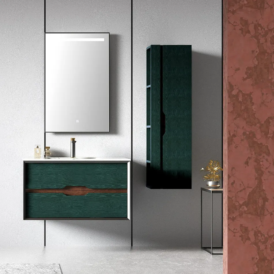 חדר אמבטיה אפור מודרני עם אור LED ארון אגן מראה חדר אמבטיה עם כיור סט איפור מכירות שלם