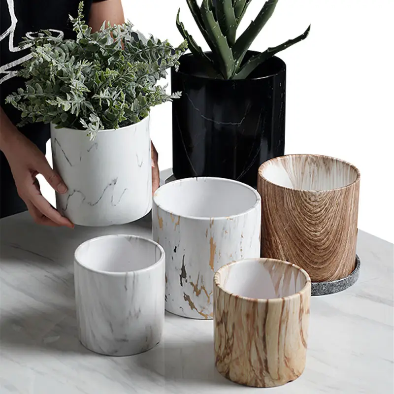 Redeco New Trend Mini Garden Supplies With Tray Marble Veins Garden Pots Ceramic Plant Pots Sale For Garden Supplies