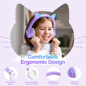 ESON Casque sans fil dynamique supra-auriculaire à oreilles <span class=keywords><strong>de</strong></span> <span class=keywords><strong>chat</strong></span> pour enfants, avec contrôle du volume réglable et design pliable – Meilleures ventes - Product Image 3