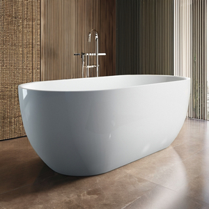 Baignoire en acrylique autoportante de luxe de 1.5m avec drainage au sol et débordement latéral pour salles de bain spa haut de gamme - Product Image 1
