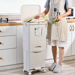 Multi Functional Kitchen Trash Can Large Capacity Double Layer Wet Dry Waste Separation Indoor Use Rectangular Design - Product Image 1