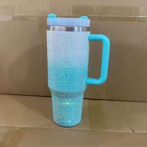 Taza de café aislada al vacío Luxluxury personalizada con diamantes de imitación brillantes, <span class=keywords><strong>tazas</strong></span> de acero inoxidable, vaso de 40oz con asa - Product Image 5