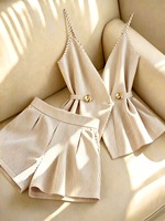 Ensemble assorti camisole rayée de luxe WQZ26278, tenue élégante à deux pièces pour femmes, été, avec ceinture