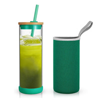 Gobelet en verre à bulles personnalisé avec nouveau logo, couvercle en bambou, réutilisable, pour thé au lait, avec couvercle en bambou, bouteilles en verre pour spiritueux