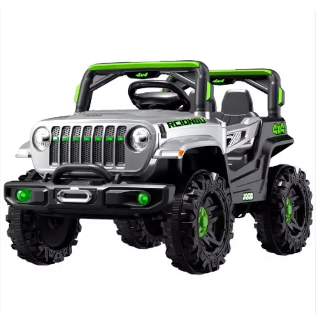 Lorda Jeep toy vehicle with colorful flashing lights and electric rocking for children riding in an EV off-road vehicle