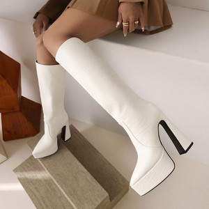 Bottes hautes à talon épais pour femmes, taille plus, longueur genou, hiver 2025 - Product Image 3