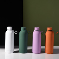 Bouteille de sport isolée à Double paroi en acier inoxydable de 500ml avec corde en Silicone, nouveau Design