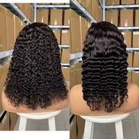 Peluca de cabello humano rizado con ondas de agua, estilo bob, rizo brasileño, densidad 250, hecha a máquina, con diadema, para mujeres afroamericanas, asequible