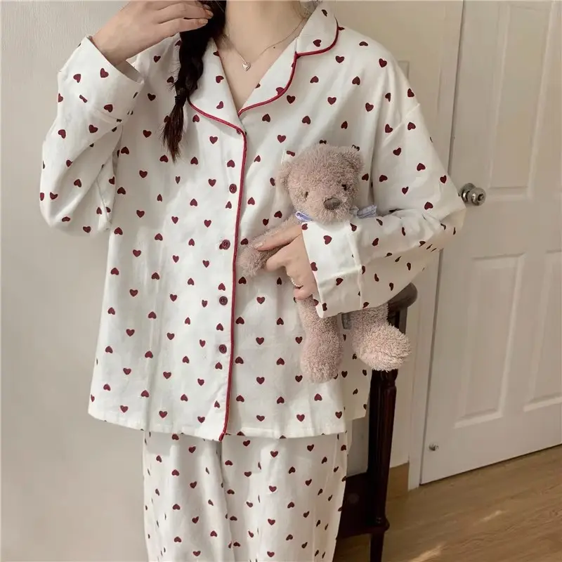 Pijama feminino calças de manga comprida solto macio noite terno meninas senhoras sleepwear desgaste doméstico