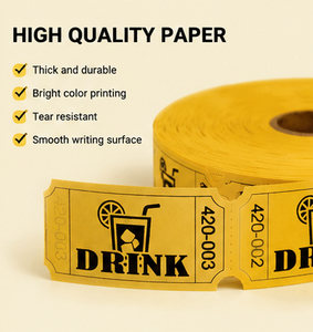 Boletos para Bebidas en Rollo Amarillos, Perforados, Fáciles de Desprender, Impresos Flexográficamente con el Logotipo de la Bebida - Product Image 1