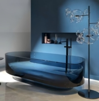 Baignoire ovale autoportante moderne en pierre artificielle transparente écologique, pour bain profond, ultra-claire, pour salle de bain intérieure - Offre Spéciale