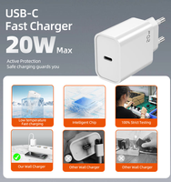 Ensemble de chargeur rapide USB C PD 20W, adaptateur mural compact, prise d'alimentation de type C pour iPhone 16 15 14 13 12
