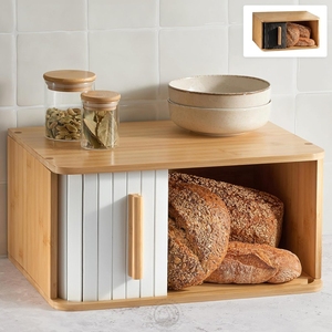Mostrador de cocina, caja de pan de bambú personalizada, caja de almacenamiento de pan para pan casero con <span class=keywords><strong>puerta</strong></span> <span class=keywords><strong>corredera</strong></span> - Product Image 1