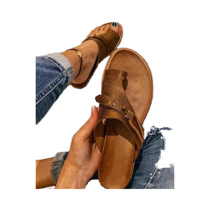 Wholesale Summer Beach PU Leather Women's Sandals Soft Comfortable <b>Toe</b> Clip Casual Slides Fashion Rubber Outsole Walking Flat - Product Image 6