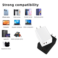 Chargeur rapide 45W PD 3.0 GaN ignifuge à double port Type-C OTP, prise US, certifié ETL/FCC, écologique pour ordinateurs portables et montres connectées