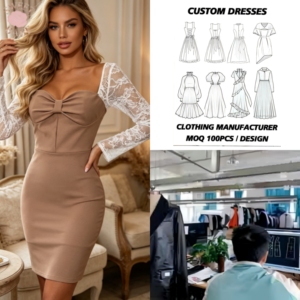 Elegante Vestido Mini Ajustado sin Tirantes con Lazo Frontal y Mangas de Encaje, Estilo Patchwork, para Mujer, Ideal para Fiestas, Citas y Discotecas - Product Image 1
