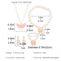 Ensemble de bijoux plaqué or 21 carats avec papillon en émail et imitation perle, comprenant collier, bracelet, boucles d'oreilles et bague, idéal pour femme, cadeau