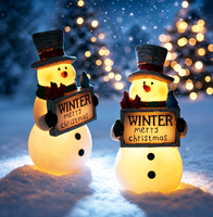 Lampe de table LED en résine en forme de bonhomme de neige, décoration de Noël, ornement de Noël avec oiseaux pour la décoration intérieure de la maison et du bureau, décoration de fête