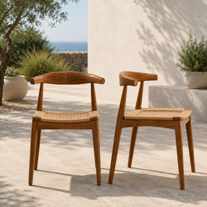 Chaise de salle à manger ergonomique Barry avec assise en teck tressé - Design moderne pour une utilisation en extérieur dans les hôtels, les parcs et les appartements - Product Image 3