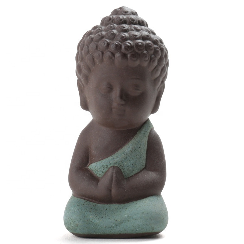 Car Decoration Colored Clay Boutique Ornaments Handmade Tea pet Small Smile Laughing Little Monk CeramicBuddha Statue