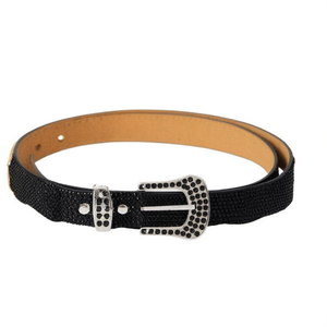 Cintura in Pelle con Mezza Fibbia e Strass 2.8x105cm Accessorio Moda Donna - Product Image 2