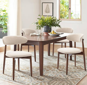 Chaises de salle à manger latérales de cuisine modernes de luxe sur mesure, rembourrées en tissu, style mid-century, avec repose-pieds - Product Image 1