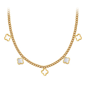 Collar con Colgante de Trébol de Cuatro Hojas en Acero Inoxidable Chapado en Oro de 18K, con Madreperla Blanca y Circonita, Estilo Bohemio, PVD - Product Image 1