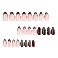 Kuku Palsu French Press Warna Cokelat Nude Almond Polka Dot Nail Art Glossy untuk Sehari-hari Kantor, Tip Manikur Minimalis 4540