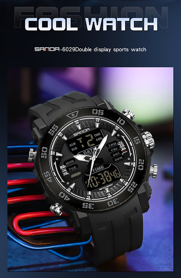 OEM SANDA 6029 Top Brand Men's Women's Multifunctional Electronic Watch Leisure Sports Waterproof Digital Student Watch