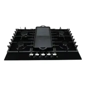 เตาแก๊สแบบฝัง 5 หัวเตา ยี่ห้อ Shorbull ขนาด 36 นิ้ว ผลิตจากสแตนเลส ใช้ได้ทั้งแก๊สและน้ำมัน พร้อมเตาปิ้งย่าง ทำความสะอาดง่าย ให้ความร้อนเร็ว - Product Image 1