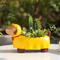 ROOGO Joli pot à succulentes en résine en forme de Teckel, fait main, motif chien de dessin animé, avec trou de drainage pour plantes succulentes