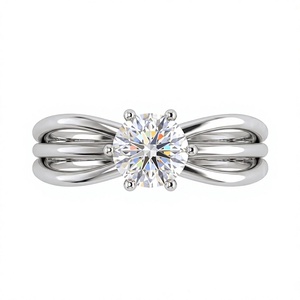 Anillo de compromiso clásico para mujer con doble banda chapada en oro de 18K y 14K, con diamante solitario de corte brillante cultivado en laboratorio, de última tendencia. - Product Image 2