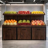 Premium 2-laags houten & metalen supermarkt fruit- en groentepresentatiestandaard met onderkast voor supermarkten