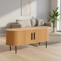 Stand TV Veneer kayu padat Modern, dengan rak penyimpanan terbuka untuk furnitur ruang tamu konsol Media besar kabinet TV